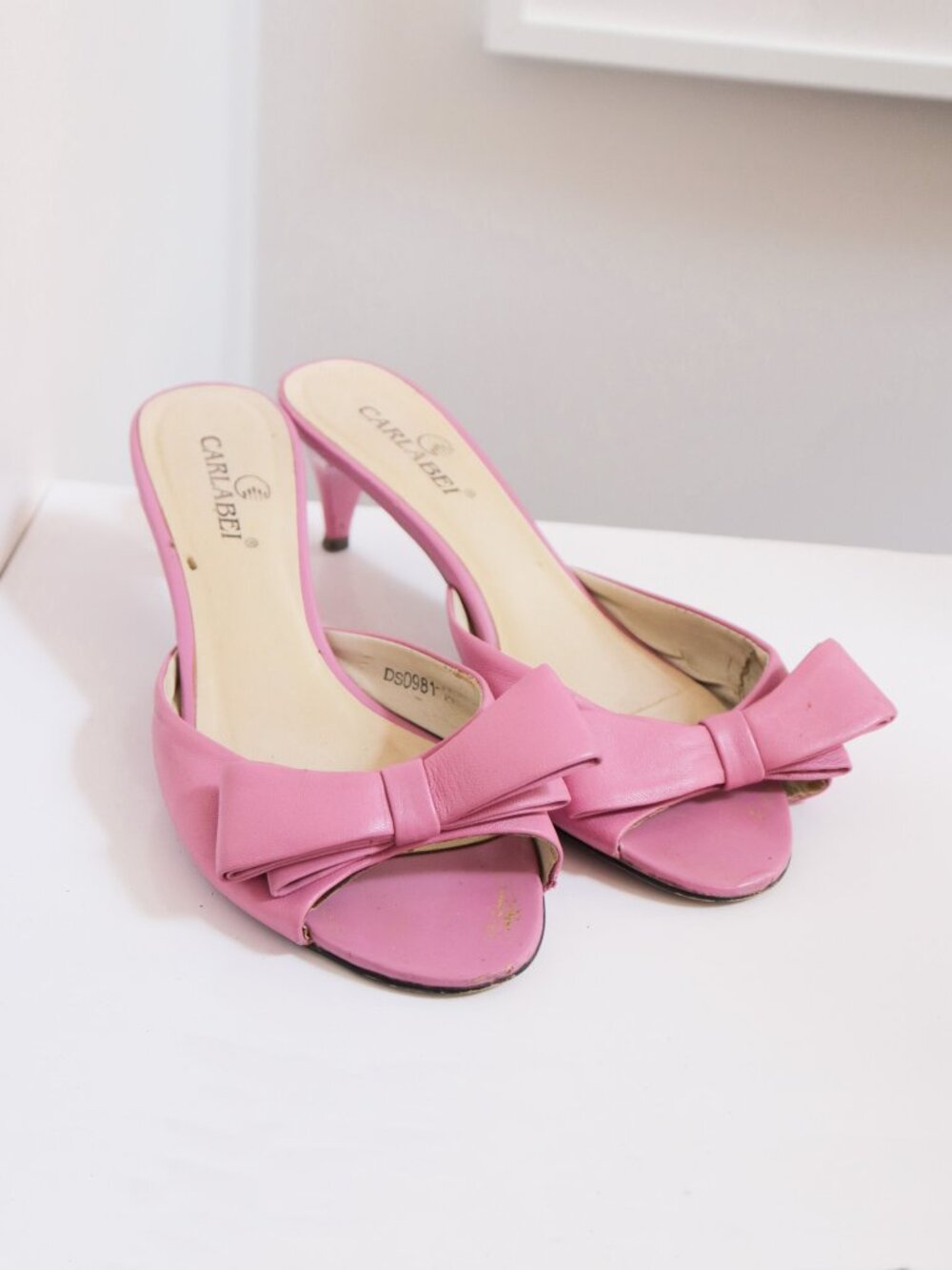 Medium Pink Faux Leather Bowknot Kitten Heels, Simple Solid, Spring Summer
